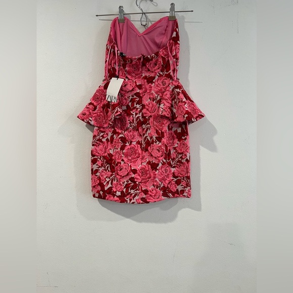 Zara Floral Jacquard Dress. Size S, pink color NWT - Picture 5 of 12